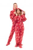 Kajamaz Snaigių širdelės: raudona flanelinė pižama-kombinezonas suaugusiems