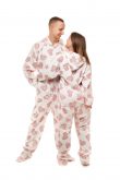 Kajamaz Snaigių širdelės: balta flanelinė pižama-kombinezonas suaugusiems