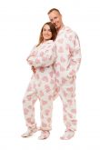 Kajamaz Snaigių širdelės: balta flanelinė pižama-kombinezonas suaugusiems
